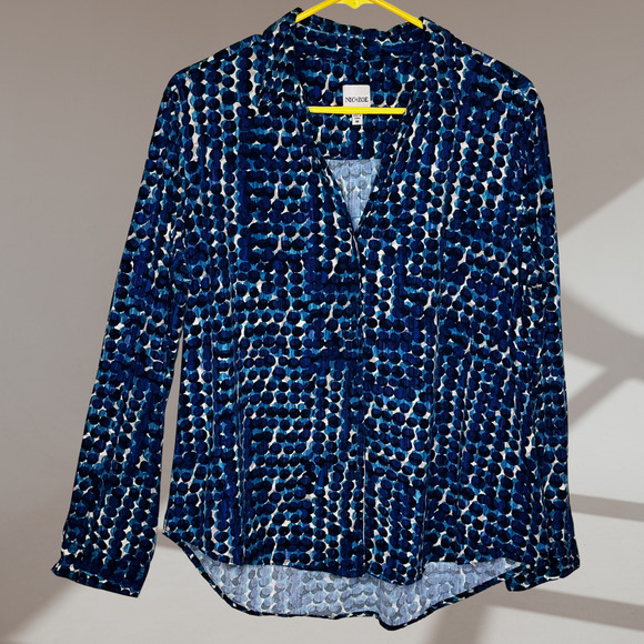 nic + zoe blue geometric print blouse long sleeve rayon stretch size medium - Picture 1 of 6